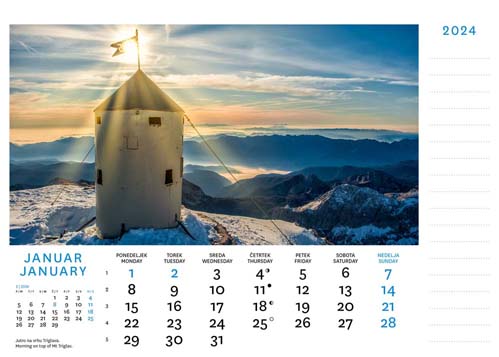 Desk calendar Julian Alps 2024 - January
