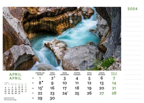 Namizni koledar Julijske Alpe - April