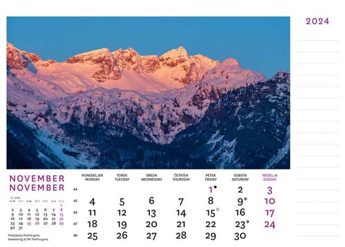 Namizni koledar Julijske Alpe - November